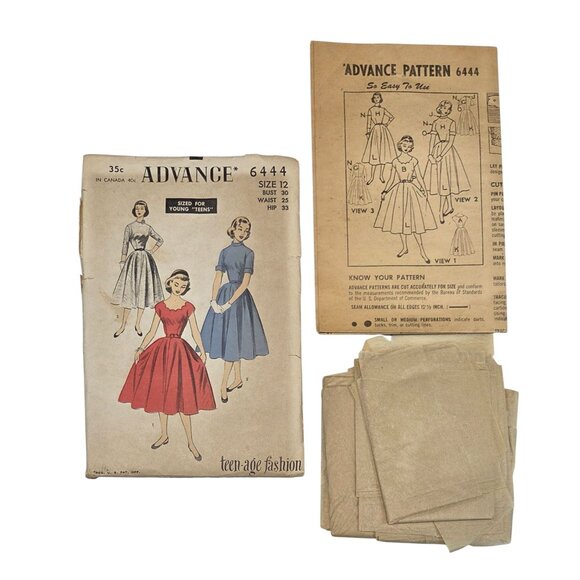 Vintage Advance Sewing Patterns Pre-Cut Un-printed 6444 & 5511 Size 12 1940s-50s - Picture 2 of 6